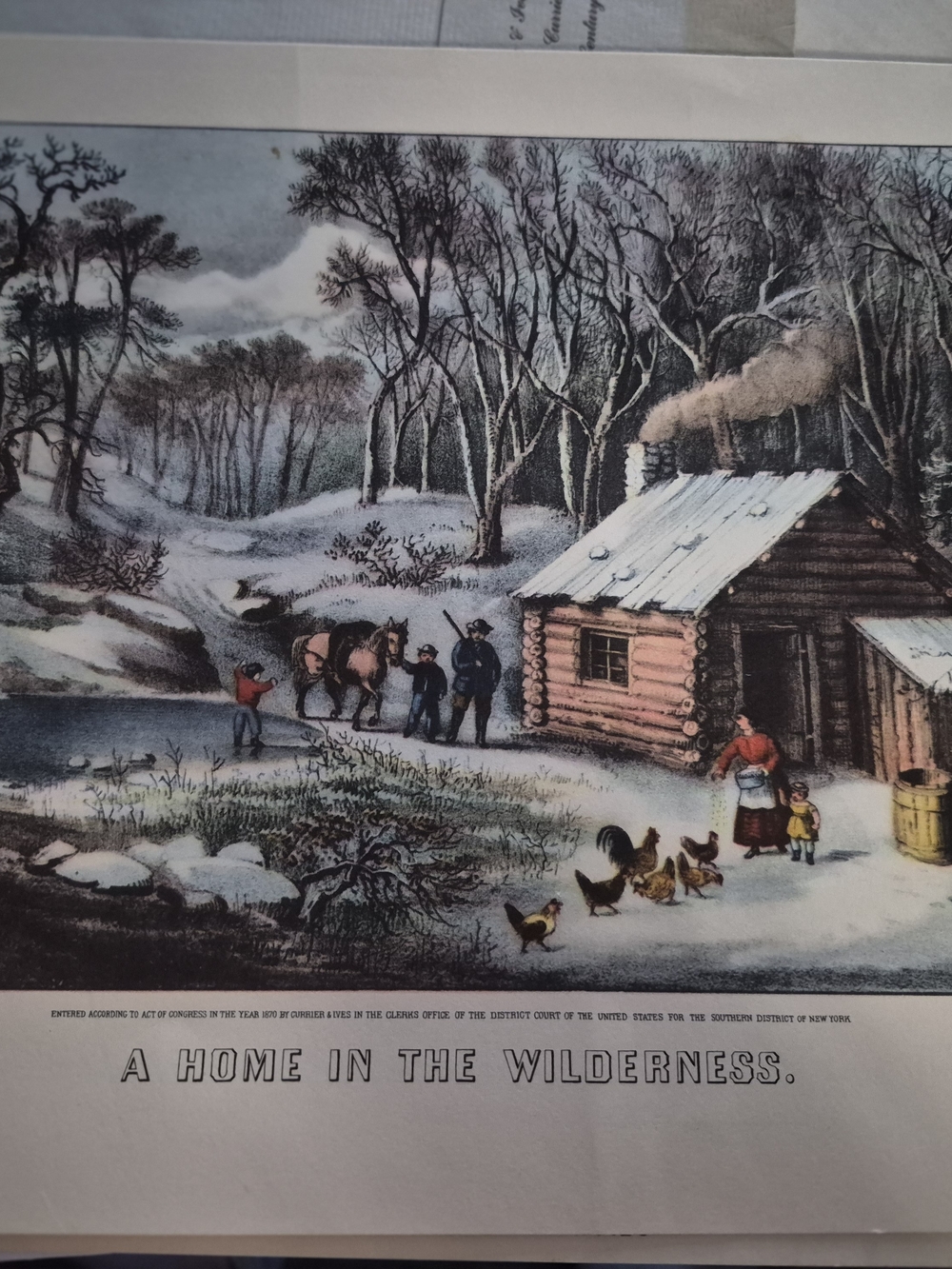 A Home in the Wilderness - Winter Cabin Wall Art (Blue, White, Brown)